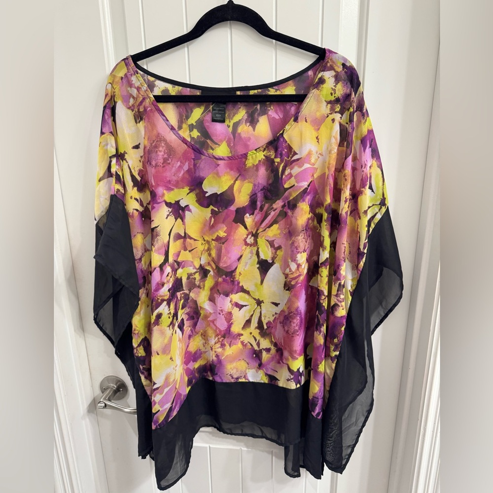 Ashley Stewart 22/24 Multicolor Floral Sheer Top